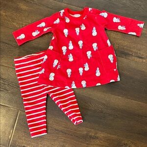 Hanna Andersson Red Snowman Tunic And Pants Set Size 3-6 Months